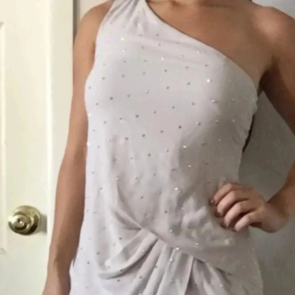 Express Chiffon One Shoulder Sleeveless Mini Dress Rhinestone Short Womens 6 - Picture 1 of 12